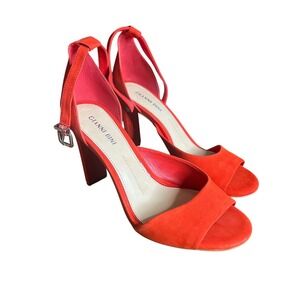 Gianni Bini Ankle Strap Sandals Women 8.5 Red  Block Heel Suede Open Toe heels